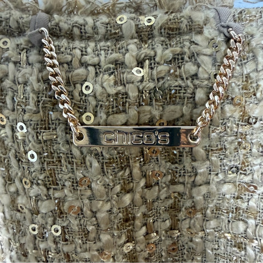 Chico’s Gold Tweed Sequin Jacket Size 3 NWT Sparkle Blazer - Picture 7 of 13